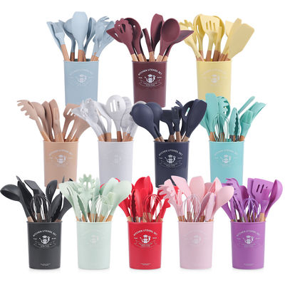 12-teiliges Silicone-Küchenutensilien-Set mit Holzgriffe