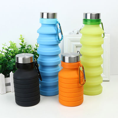 Verpackte tragbare Silikon-Sportflasche für Reisen Fitnessstudio Camping undicht und faltbar