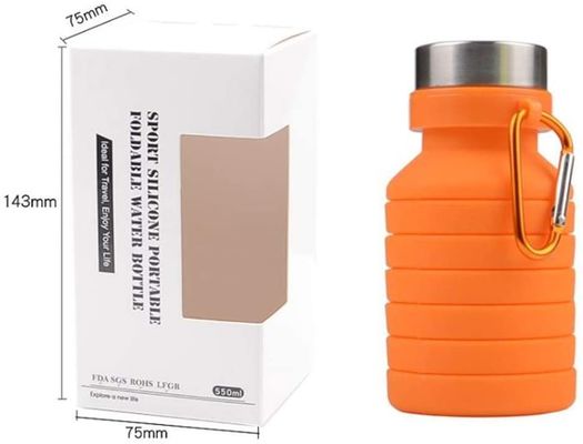 Verpackte tragbare Silikon-Sportflasche für Reisen Fitnessstudio Camping undicht und faltbar