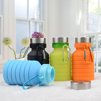 Verpackte tragbare Silikon-Sportflasche für Reisen Fitnessstudio Camping undicht und faltbar