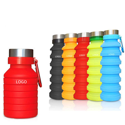 Verpackte tragbare Silikon-Sportflasche für Reisen Fitnessstudio Camping undicht und faltbar