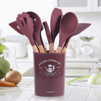 12-teiliges Silicone-Küchenutensilien-Set mit Holzgriffe