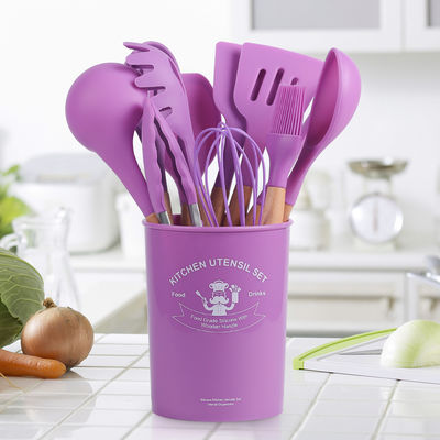 12-teiliges Silicone-Küchenutensilien-Set mit Holzgriffe