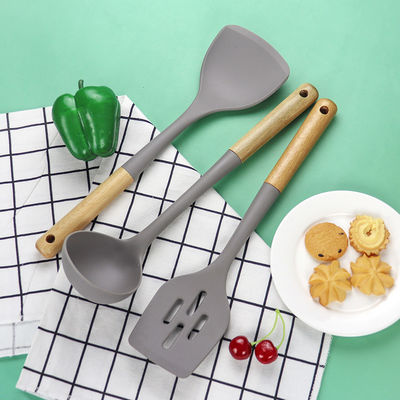 Silikon Küche Drei-Teil-Set Hitzebeständige Schaufel Nichtklebende Löffel Holzgriff