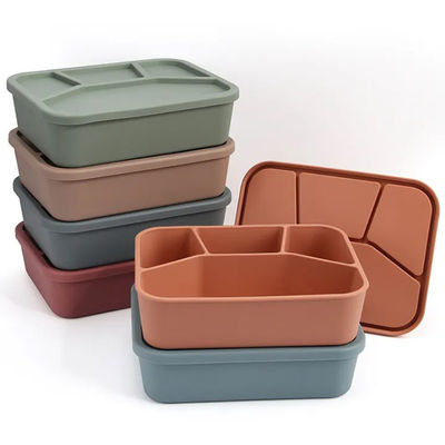 Silikon-Bento-Lunchbox für Lebensmittel, ein zusammenklappbarer Behälter mit Deckel und 4 Abteilungen