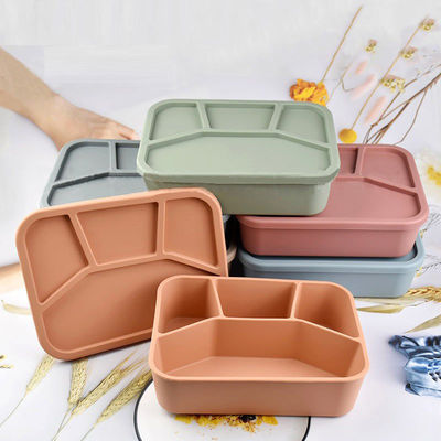 Silikon-Bento-Lunchbox für Lebensmittel, ein zusammenklappbarer Behälter mit Deckel und 4 Abteilungen