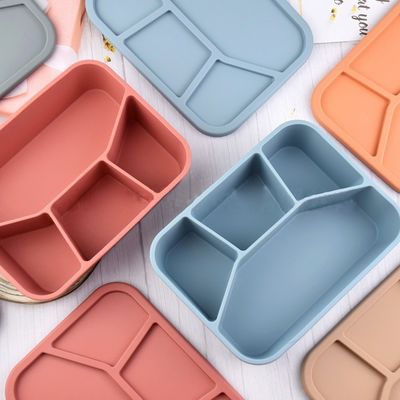 Silikon-Bento-Lunchbox für Lebensmittel, ein zusammenklappbarer Behälter mit Deckel und 4 Abteilungen