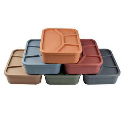 Silikon-Bento-Lunchbox für Lebensmittel, ein zusammenklappbarer Behälter mit Deckel und 4 Abteilungen