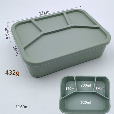 Silikon-Bento-Lunchbox für Lebensmittel, ein zusammenklappbarer Behälter mit Deckel und 4 Abteilungen